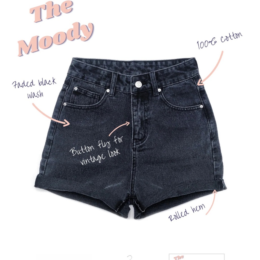 Black High-Waisted Jean Shorts with Cuffed Hem